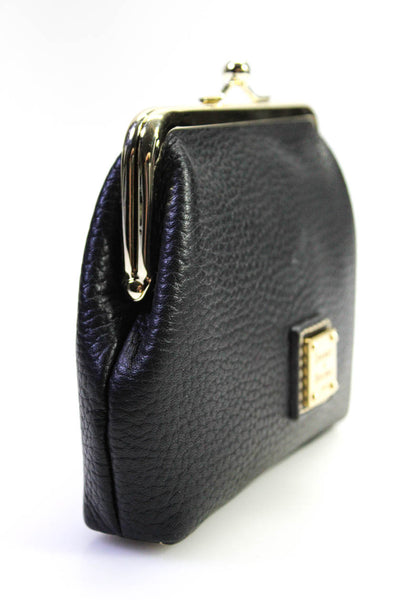 Dooney & Bourke Womens Leather Medallion Textured Framed Pouch Handbag Black