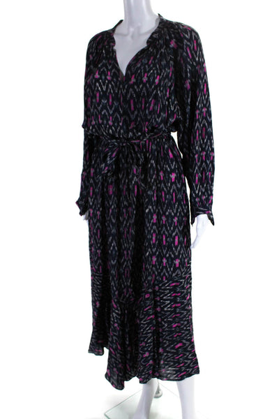 Isabel Marant Etoile Womens Long Sleeve V Neck Abstract Maxi Dress Blue FR 34