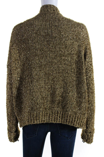 Momoni Womens Open Fornt Metallic Knit Cardigan Sweater Brown Cotton Size Medium