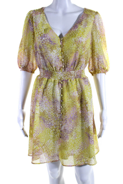 BB Dakota x Steve Madden Womens V Neck Smocked Waist Printed Dress Yellow Medium