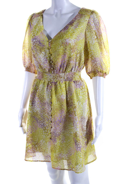 BB Dakota x Steve Madden Womens V Neck Smocked Waist Printed Dress Yellow Medium