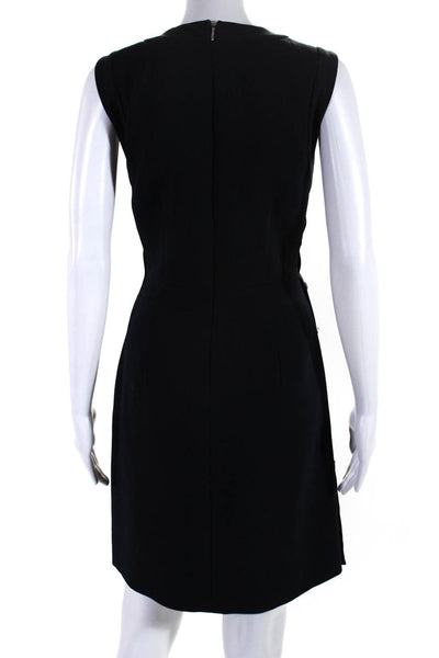 Club Monaco Womens Back Zip Button Trim Crew Neck Sheath Dress Navy Blue Size 4