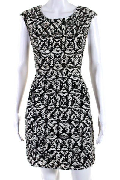 Barneys New York Womens Back Zip Scoop Neck Abstract Dress Black White Medium