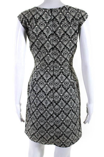 Barneys New York Womens Back Zip Scoop Neck Abstract Dress Black White Medium