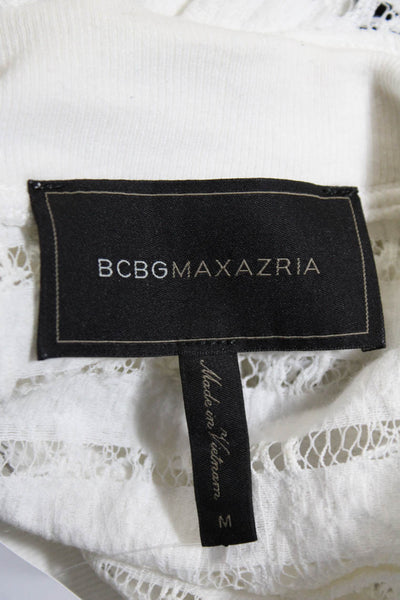 BCBGMAXAZRIA Womens Front Zip Crew Neck Lace Light Jacket White Size Medium