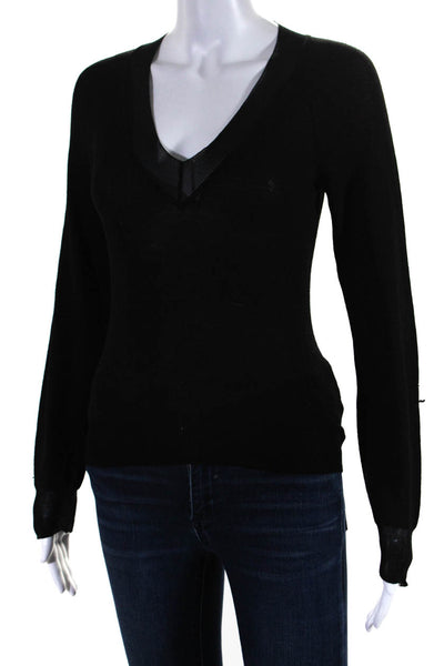 Ikram Women's V-Neck Long Sleeves Pullover Sweater Black Size S