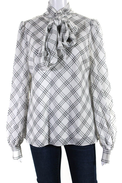 Ted Baker Womens White Black Plaid Mock Neck Long Sleeve Blouse Top Size 3