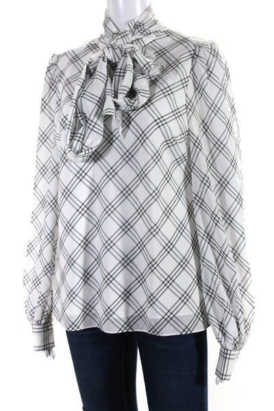 Ted Baker Womens White Black Plaid Mock Neck Long Sleeve Blouse Top Size 3