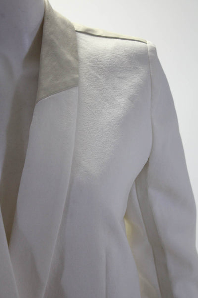 IRO Womens Woven Lamb Leather Lined Open Front Shawl Collar Blazer White Size 1