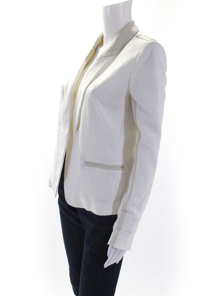 IRO Womens Woven Lamb Leather Lined Open Front Shawl Collar Blazer White Size 1