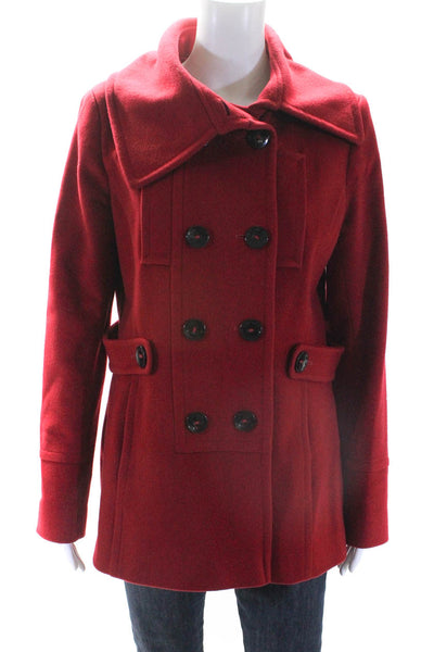 Tahari Womens Bright Red Wool Double Breasted Long Sleeve Peacoat Size 8