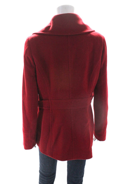 Tahari Womens Bright Red Wool Double Breasted Long Sleeve Peacoat Size 8