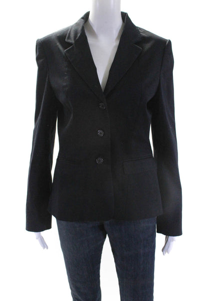 Tahari Womens Sateen Notched Collar Three Button Blazer Jacket Black Size 10