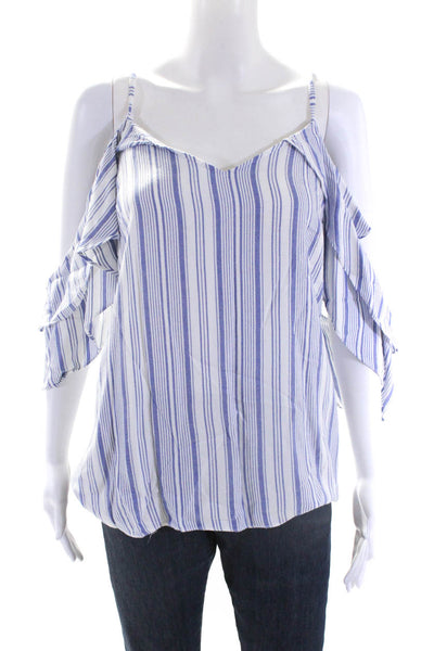 Drew Womens Sleeveless Off Shoulder Stripe V Neck Top Blouse Blue White Medium