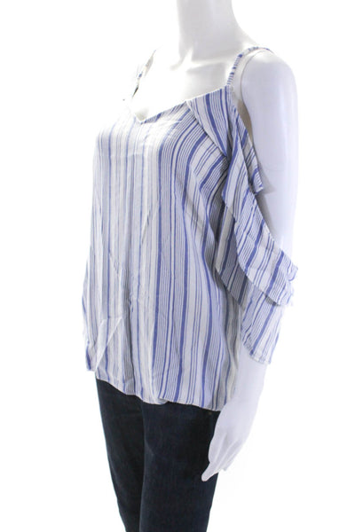 Drew Womens Sleeveless Off Shoulder Stripe V Neck Top Blouse Blue White Medium