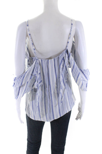 Drew Womens Sleeveless Off Shoulder Stripe V Neck Top Blouse Blue White Medium