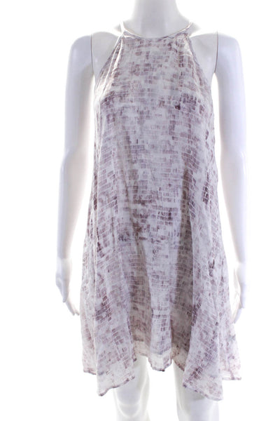 Bella Dahl Womens Printed Halter Sleeveless Shift Dress Mauve White Size Small