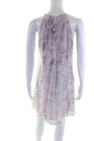 Bella Dahl Womens Printed Halter Sleeveless Shift Dress Mauve White Size Small