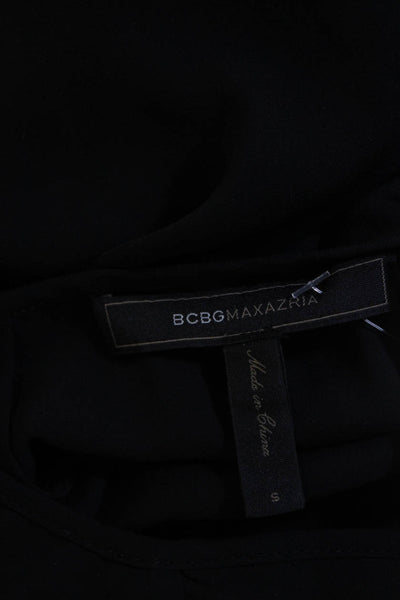 BCBG Max Azria Womens Chiffon Ruffle Sleeveless Midi Shift Dress Black Small