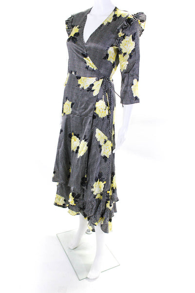 Ganni Women's V-Neck Short Sleeves Ruffle Floral Wrap Maxi Dress Size 34
