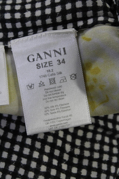 Ganni Women's V-Neck Short Sleeves Ruffle Floral Wrap Maxi Dress Size 34
