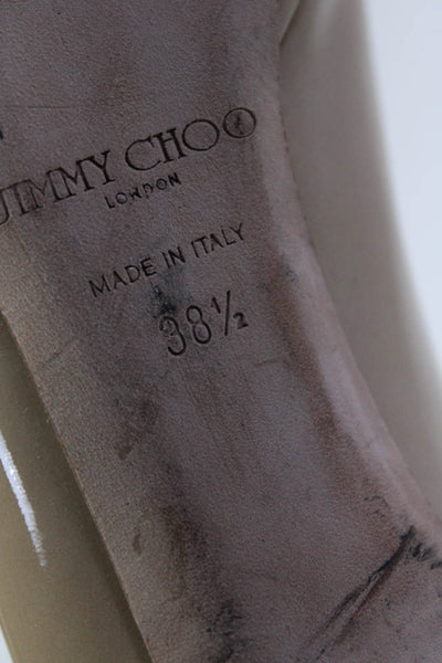 Jimmy Choo Womens Patent Leather Peep Toe Luna Pumps Nude Beige Size 38.5 8.5