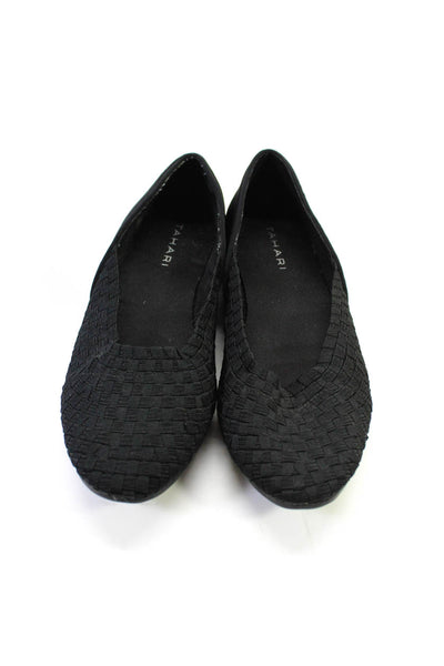Tahari Womens Solid Black Woven Slip On Ballet Flats Shoes Size 7M