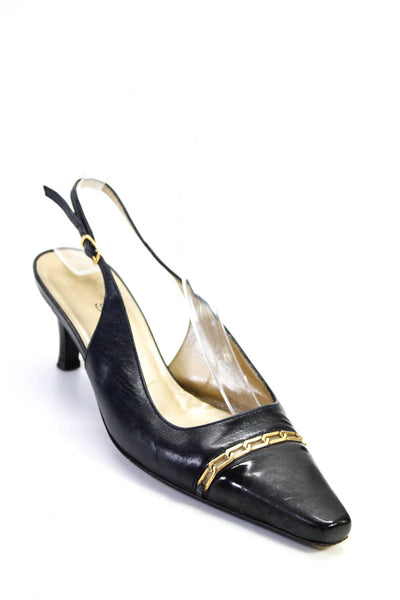 St. John Womens Black Leather Embellished Slingbacks Heels Shoes Size 6B