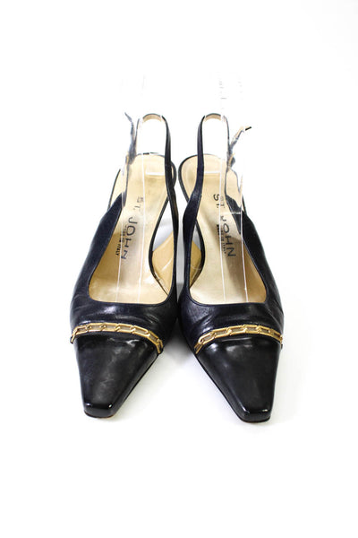 St. John Womens Black Leather Embellished Slingbacks Heels Shoes Size 6B