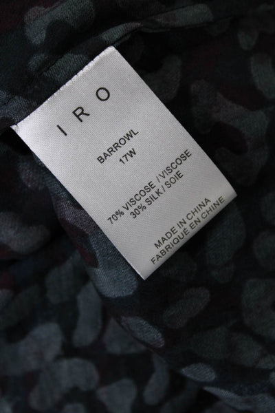 IRO Womens Leopard Printed Velvet Burn On Ruffled Blouse Top Black Size 40