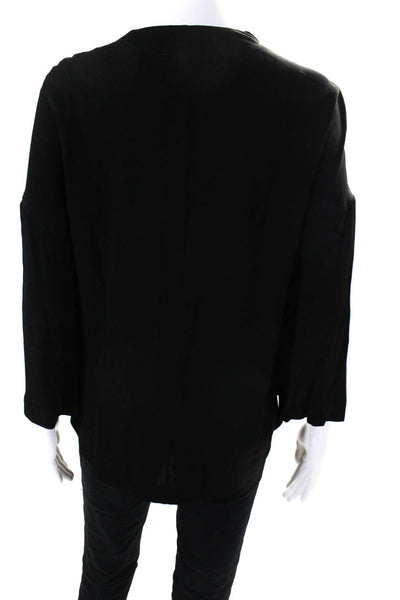 IRO Womens Crepe Lace Up V-Neck Lace Trim Long Sleeve Blouse Top Black Size 36