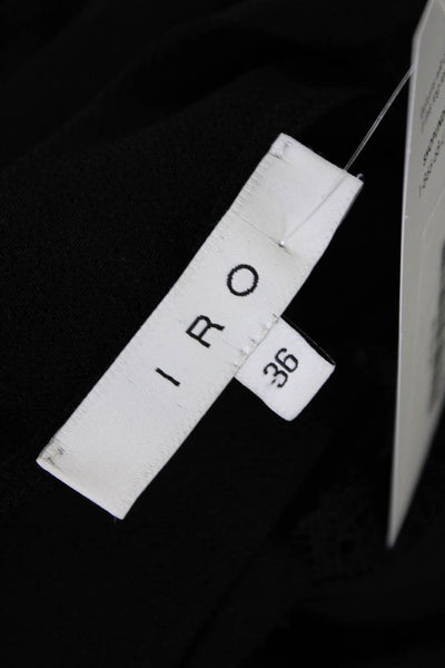 IRO Womens Crepe Lace Up V-Neck Lace Trim Long Sleeve Blouse Top Black Size 36