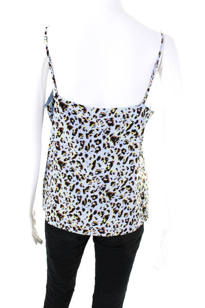 L'Agence Womens Silk Leopard Printed V-Neck Tank Top Blouse Light Blue Size S