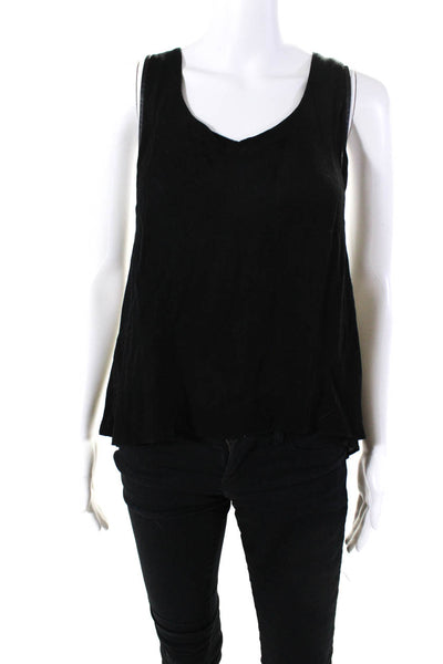 Alice + Olivia Womens Back Zip Leather Trim Scoop Neck Tank Top Black Medium