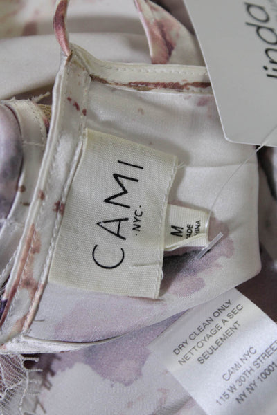 Cami NYC Womens Spaghetti Strap Lace Trim Silk Floral Camisole Top White Medium