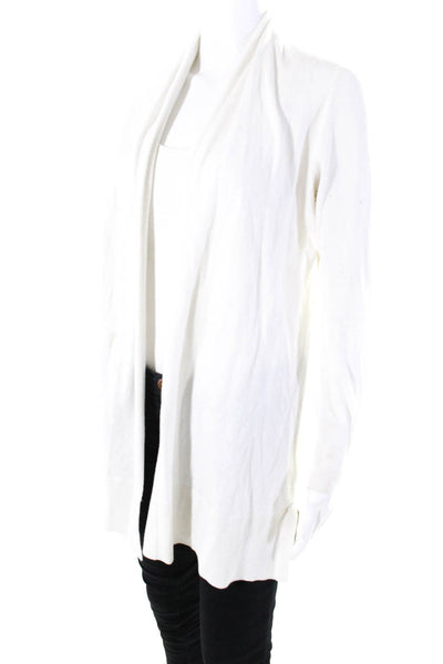 White + Warren Womens Open Front Knit Cardigan Sweater White Cotton Size Medium