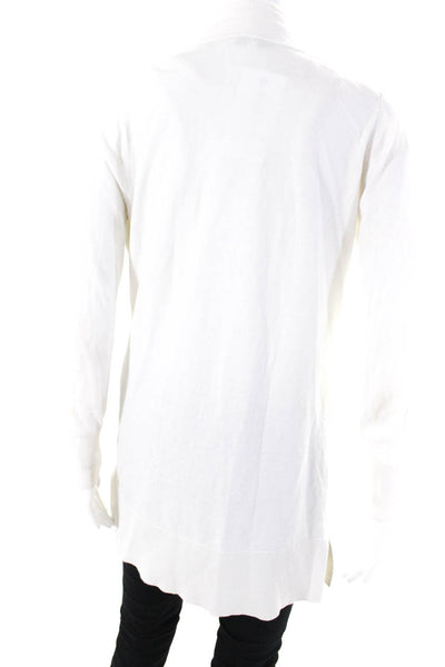 White + Warren Womens Open Front Knit Cardigan Sweater White Cotton Size Medium