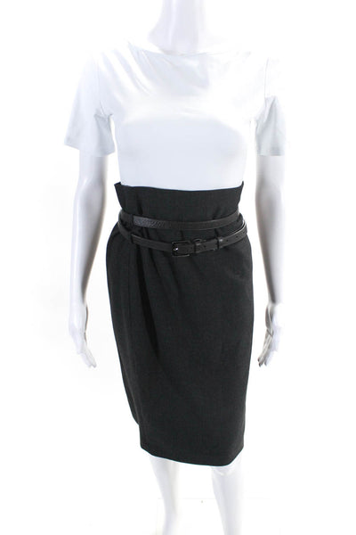 Robert Rodriguez Womens Leather Belted Woven Midi Pencil Skirt Dark Gray Size 6