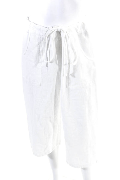 C&C California Womens Drawstring Waist Wide Leg Crop Pants White Size Medium