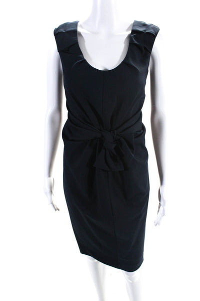 Magaschoni Womens Knotted Scoop Neck Sleeveless Sheath Dress Navy Blue Size 6