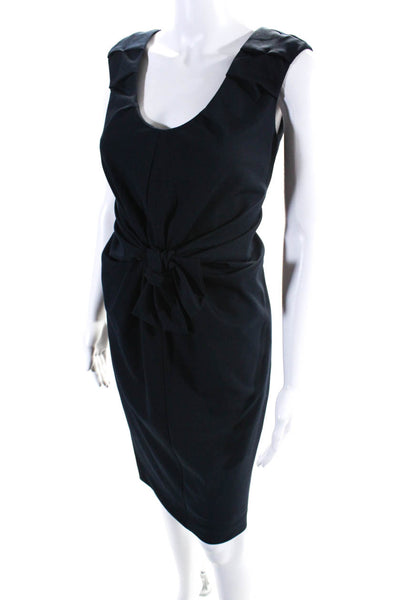 Magaschoni Womens Knotted Scoop Neck Sleeveless Sheath Dress Navy Blue Size 6