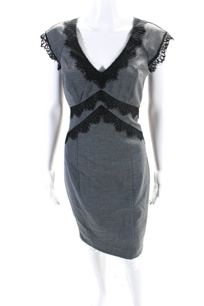 Rebecca Taylor Womens Lace Trim V Neck Sleeveless Sheath Dress Gray Size 6