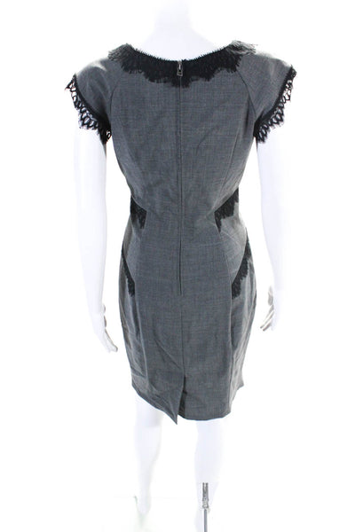 Rebecca Taylor Womens Lace Trim V Neck Sleeveless Sheath Dress Gray Size 6