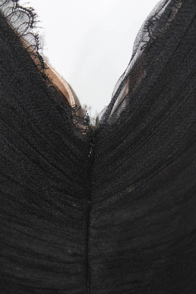Melinda Eng Womens Ruched Mesh Lace V Neck Midi Sheath Dress Black Size 10