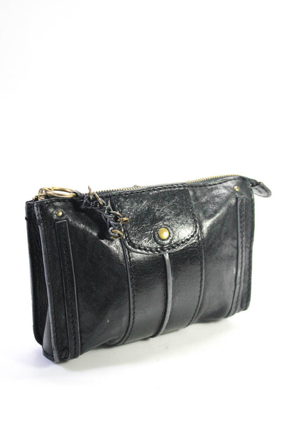 Chloe Womens Zip Top Leather Pouch Wallet Clutch Handbag Black Gray