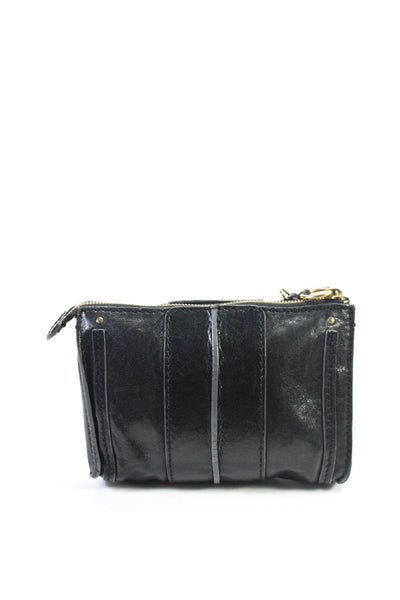 Chloe Womens Zip Top Leather Pouch Wallet Clutch Handbag Black Gray