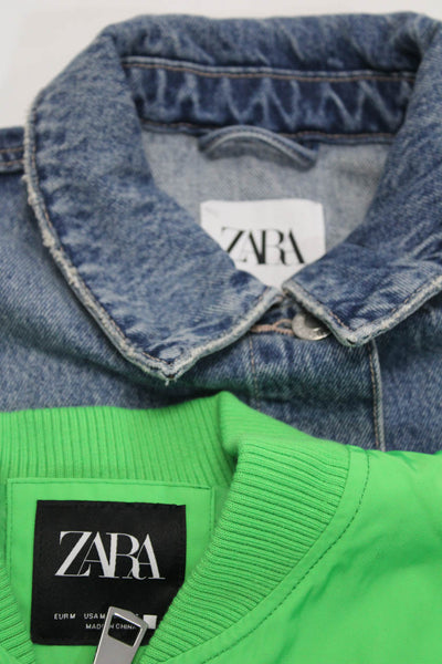 Zara Womens Cropped Distressed Denim Patchwork Jacket Blue Size S M Lot 2