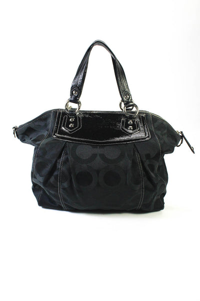 Coach Womens Black Canvas Printed Zip Leather Trim Top Handle Shoulder Handbag