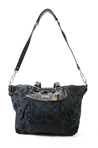 Coach Womens Black Canvas Printed Zip Leather Trim Top Handle Shoulder Handbag