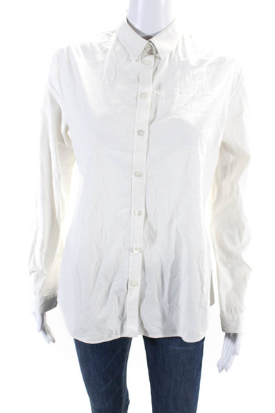 Burberry Womens Buttoned-Up Collared Cuff Long Sleeve Blouse Top White Size L